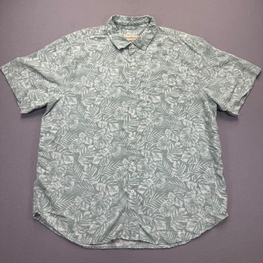 Tommy Bahama XL Tropical Leaf Print Button Front Shirt Sage Green ST326951RA
